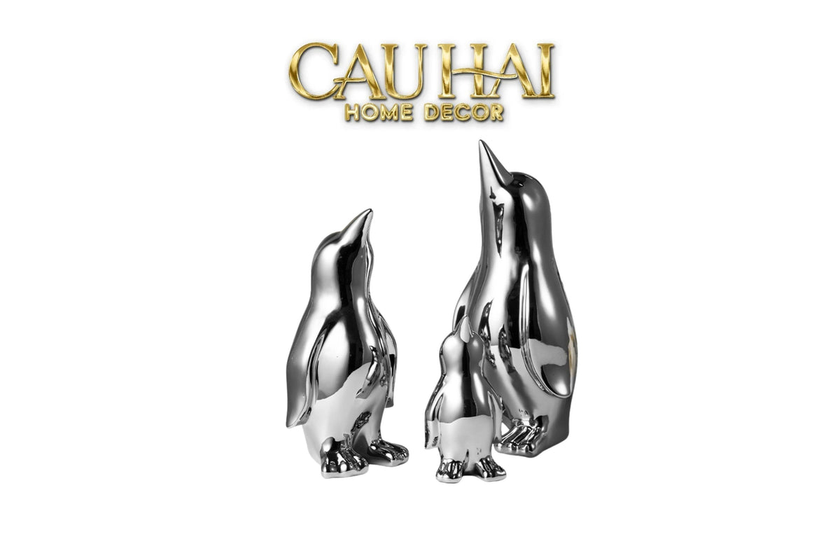 Set 3 Tượng Chim Cánh Cụt Ceramic Penguin Argenté 3pcs-TƯỢNG TRANG TRÍ-CẬU HAI HOME DECOR