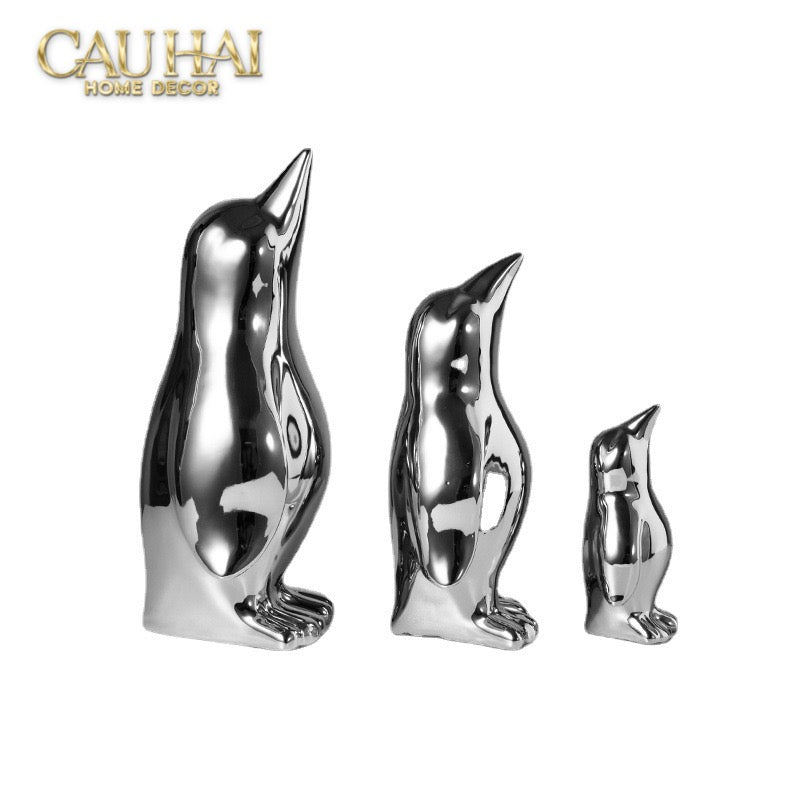 Set 3 Tượng Chim Cánh Cụt Ceramic Penguin Argenté 3pcs-TƯỢNG TRANG TRÍ-CẬU HAI HOME DECOR-CẬU HAI HOME DECOR