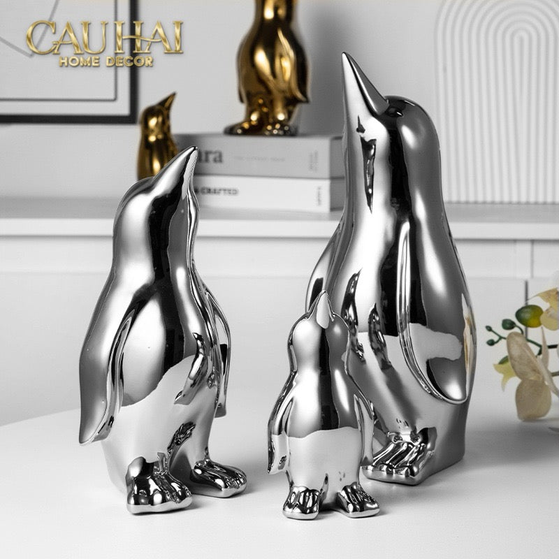 Set 3 Tượng Chim Cánh Cụt Ceramic Penguin Argenté 3pcs-TƯỢNG TRANG TRÍ-CẬU HAI HOME DECOR-CẬU HAI HOME DECOR