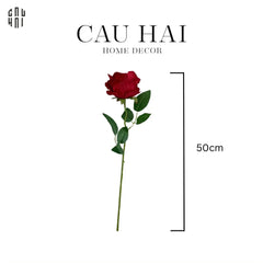 Set 5 Cành Hoa Hồng Nhung - Velvet Rose - Red-CẬU HAI HOME DECOR