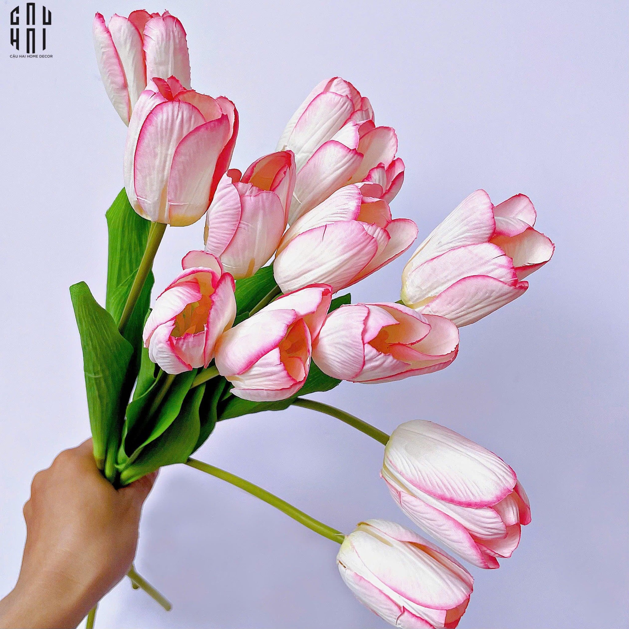 Set 5 Cành Hoa Tulip Hồng Nhạt 46Cm-Hoa Lụa-CẬU HAI HOME DECOR