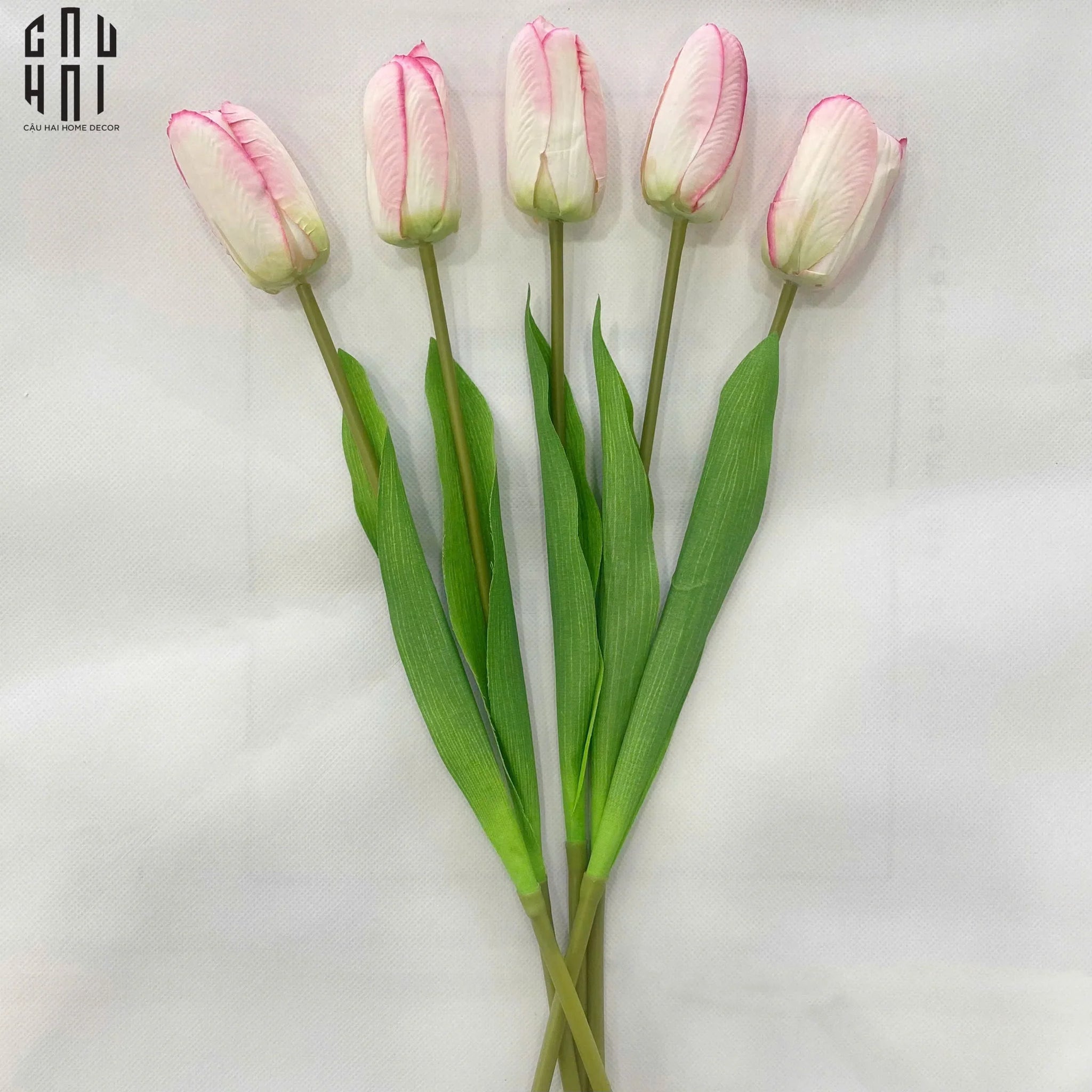 Set 5 Cành Hoa Tulip Hồng Nhạt 46Cm-Hoa Lụa-CẬU HAI HOME DECOR