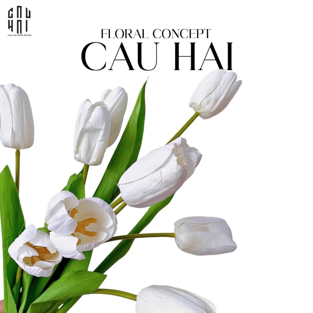 SET 5 CÀNH HOA TULIP TRẮNG 46CM