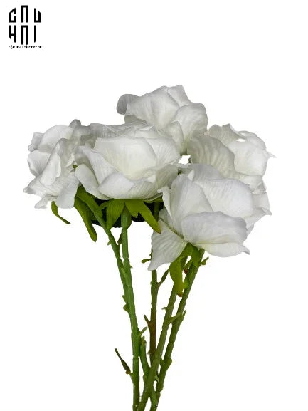 Set 5 Cành Velvet Rose - White - CẬU HAI HOME DECOR
