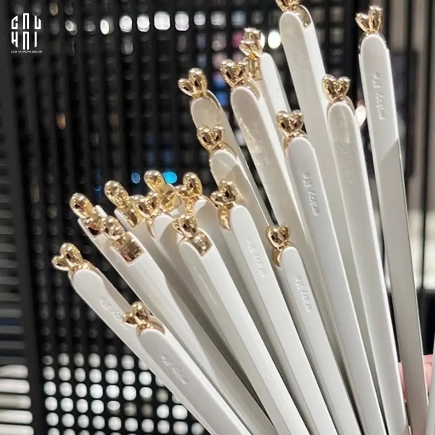 Set 5 Đôi Đũa Sợi Thuỷ Tinh - Diamond Gold Antibacterial Chopsticks 24cm-Dinner Cutlery Set Dao Muỗng Nĩa-CẬU HAI HOME DECOR