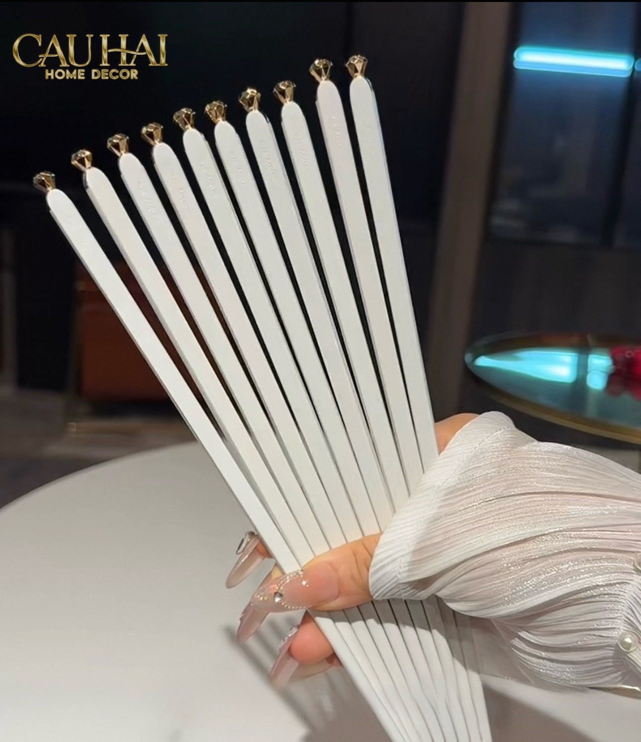 Set 5 Đôi Đũa Sợi Thuỷ Tinh - Diamond Gold Antibacterial Chopsticks 24cm-Dinner Cutlery Set Dao Muỗng Nĩa-CẬU HAI HOME DECOR