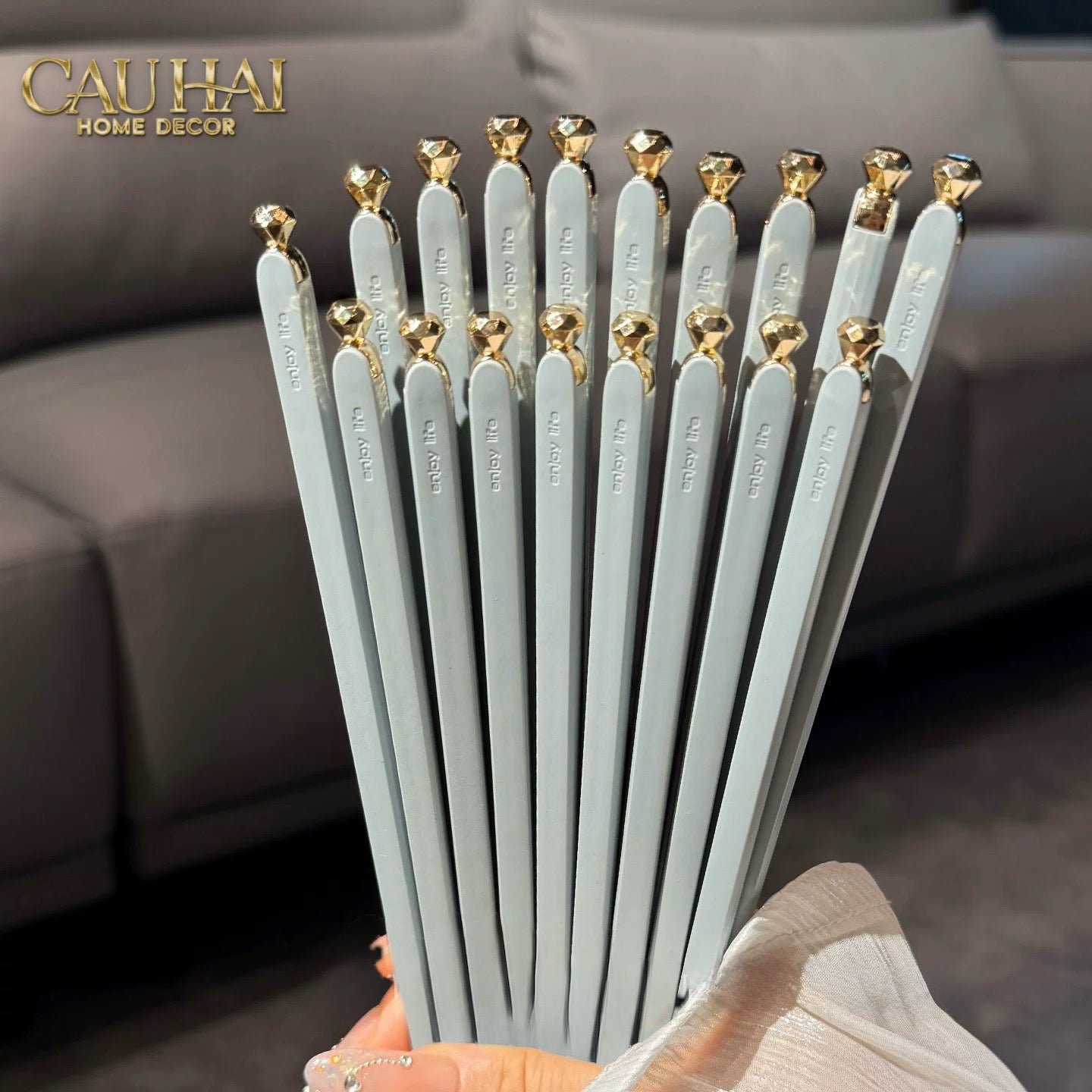 Set 5 Đôi Đũa Sợi Thuỷ Tinh - Diamond Gold Antibacterial Chopsticks 24cm-Dinner Cutlery Set Dao Muỗng Nĩa-CẬU HAI HOME DECOR
