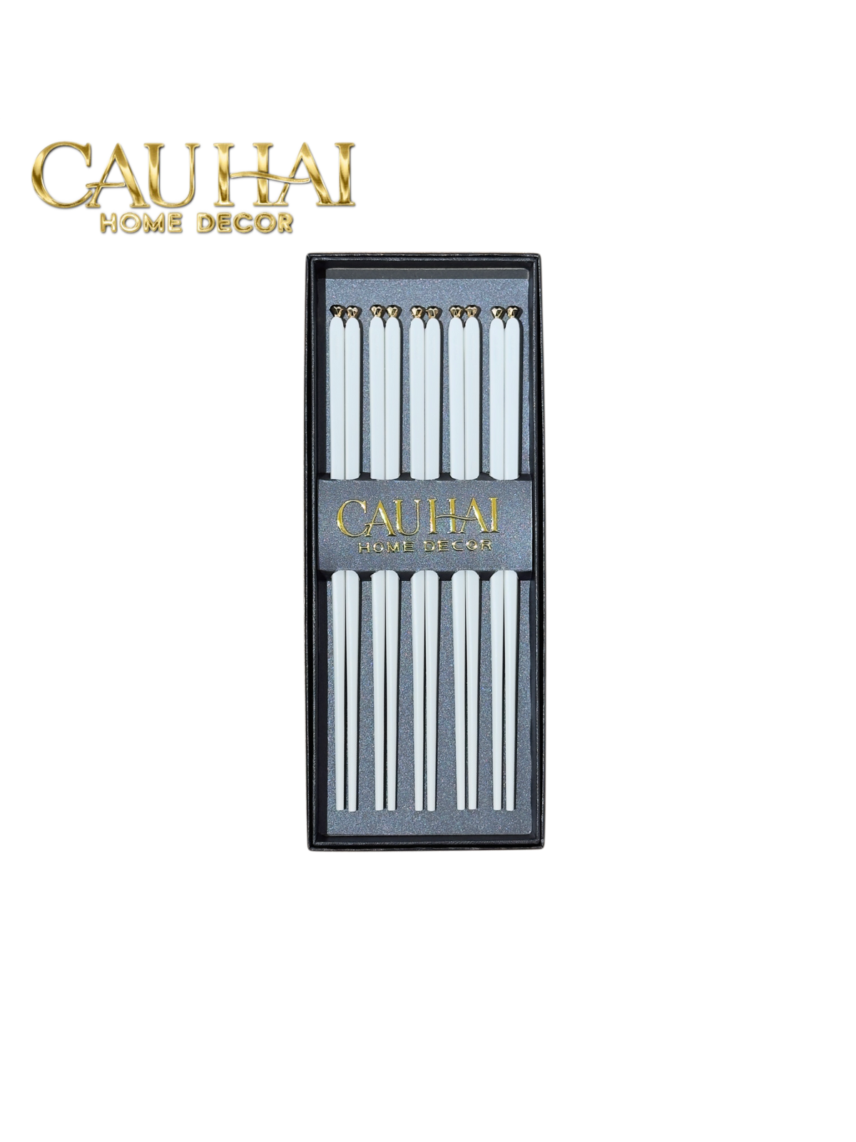Set 5 Đôi Đũa Sợi Thuỷ Tinh - Diamond Gold Antibacterial Chopsticks 24cm-Dinner Cutlery Set Dao Muỗng Nĩa-Đối tác tại Trung Quốc theo từng đơn đặt hàng-CẬU HAI HOME DECOR