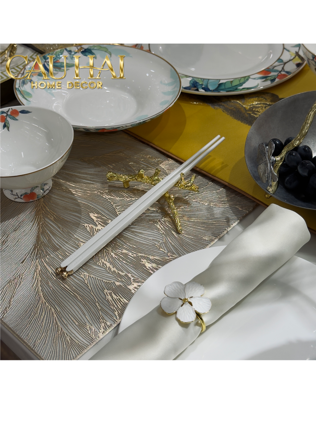 Set 5 Đôi Đũa Sợi Thuỷ Tinh - Diamond Gold Antibacterial Chopsticks 24cm-Dinner Cutlery Set Dao Muỗng Nĩa-Đối tác tại Trung Quốc theo từng đơn đặt hàng-CẬU HAI HOME DECOR