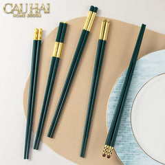 Set 5 Đôi Đũa Sợi Thuỷ Tinh - Emerald Golden Bamboo Chopsticks 24cm-Dinner Cutlery Set Dao Muỗng Nĩa-CẬU HAI HOME DECOR