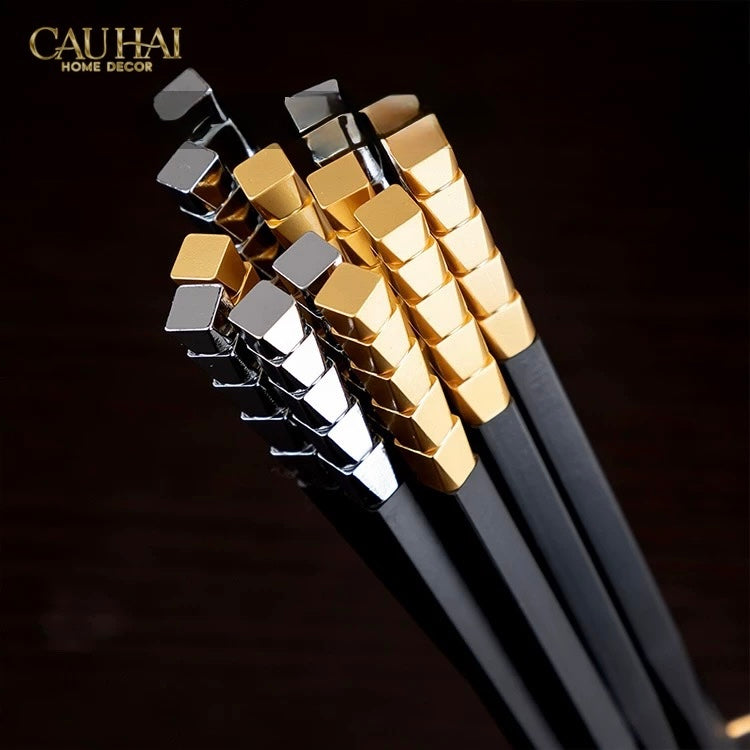 Set 5 Đôi Đũa Sợi Thuỷ Tinh - Facetté Gold Chopsticks 27cm-Dinner Cutlery Set Dao Muỗng Nĩa-CẬU HAI HOME DECOR