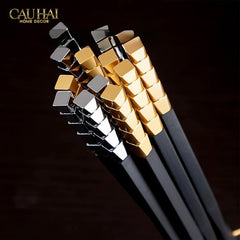 Set 5 Đôi Đũa Sợi Thuỷ Tinh - Facetté Gold Chopsticks 27cm-Dinner Cutlery Set Dao Muỗng Nĩa-CẬU HAI HOME DECOR