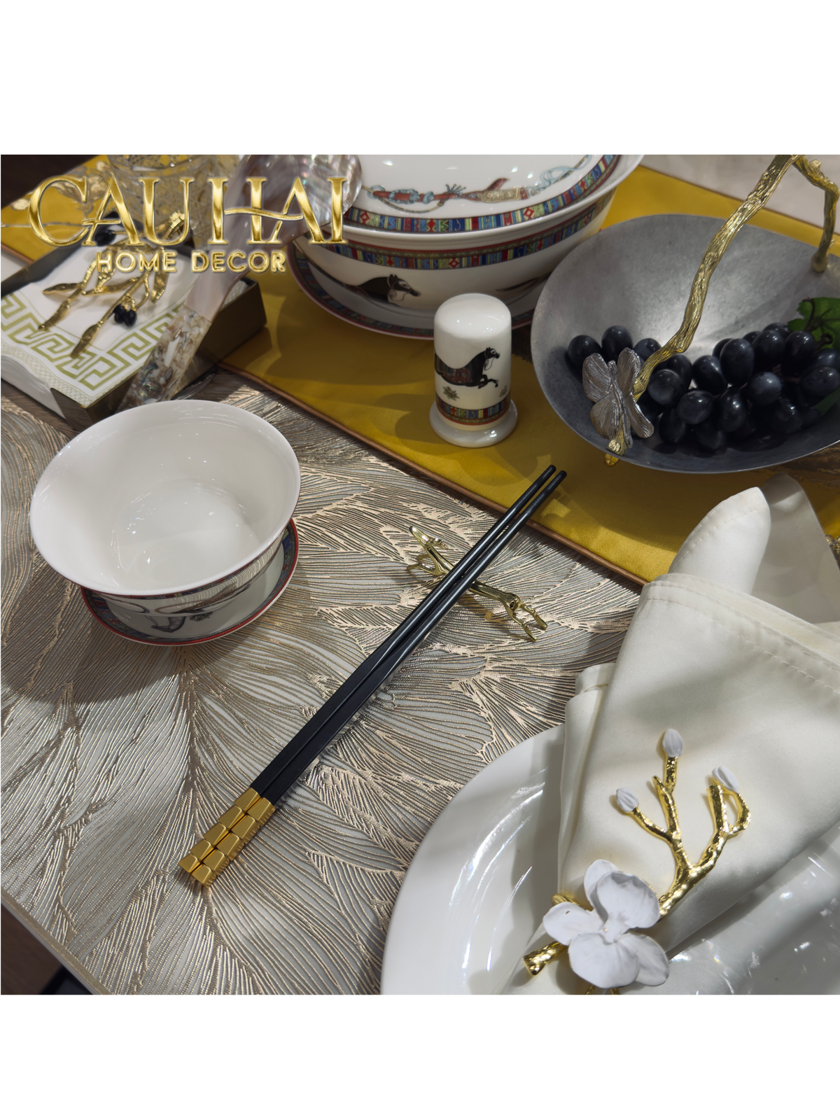 Set 5 Đôi Đũa Sợi Thuỷ Tinh - Facetté Gold Chopsticks 27cm-Dinner Cutlery Set Dao Muỗng Nĩa-Đối tác tại Trung Quốc theo từng đơn đặt hàng-CẬU HAI HOME DECOR