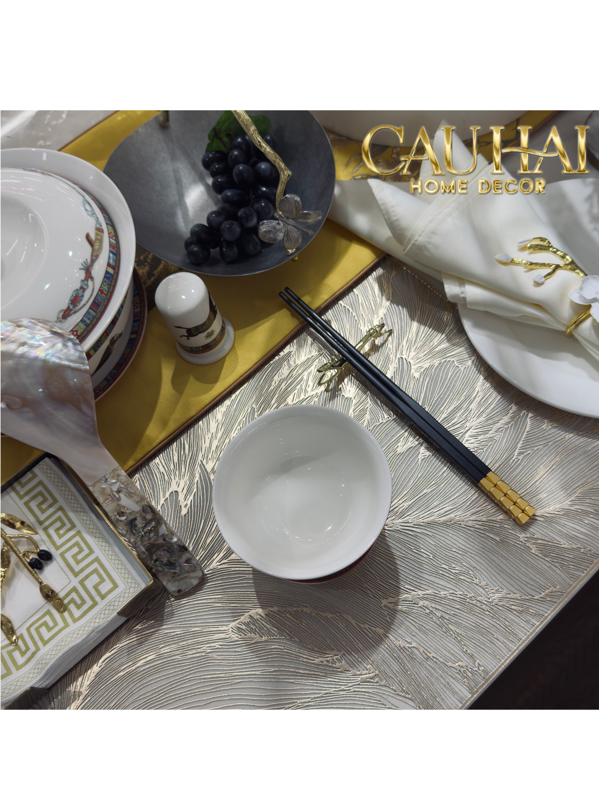 Set 5 Đôi Đũa Sợi Thuỷ Tinh - Facetté Gold Chopsticks 27cm-Dinner Cutlery Set Dao Muỗng Nĩa-Đối tác tại Trung Quốc theo từng đơn đặt hàng-CẬU HAI HOME DECOR