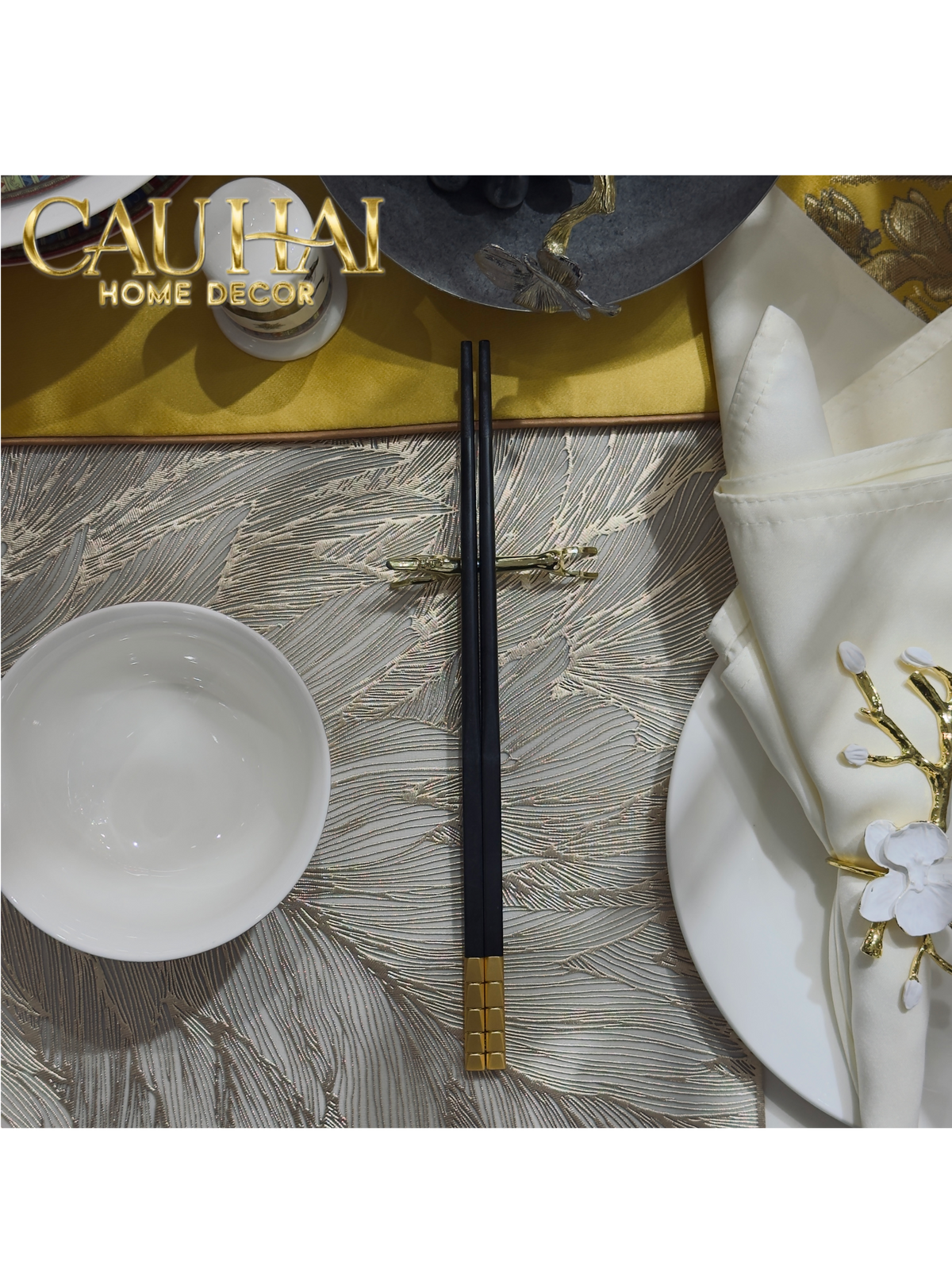 Set 5 Đôi Đũa Sợi Thuỷ Tinh - Facetté Gold Chopsticks 27cm-Dinner Cutlery Set Dao Muỗng Nĩa-Đối tác tại Trung Quốc theo từng đơn đặt hàng-CẬU HAI HOME DECOR