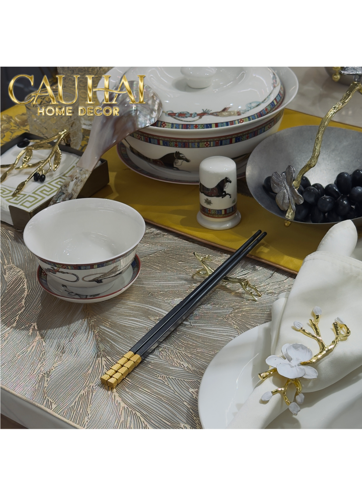 Set 5 Đôi Đũa Sợi Thuỷ Tinh - Facetté Gold Chopsticks 27cm-Dinner Cutlery Set Dao Muỗng Nĩa-Đối tác tại Trung Quốc theo từng đơn đặt hàng-CẬU HAI HOME DECOR