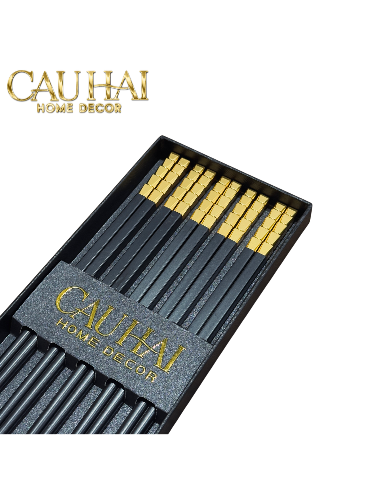 Set 5 Đôi Đũa Sợi Thuỷ Tinh - Facetté Gold Chopsticks 27cm-Dinner Cutlery Set Dao Muỗng Nĩa-Đối tác tại Trung Quốc theo từng đơn đặt hàng-CẬU HAI HOME DECOR