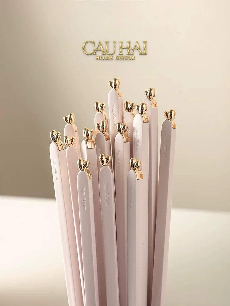 Set 5 Đôi Đũa Sợi Thuỷ Tinh - Love Heart Antibacterial Chopsticks 24cm-Dinner Cutlery Set Dao Muỗng Nĩa-CẬU HAI HOME DECOR