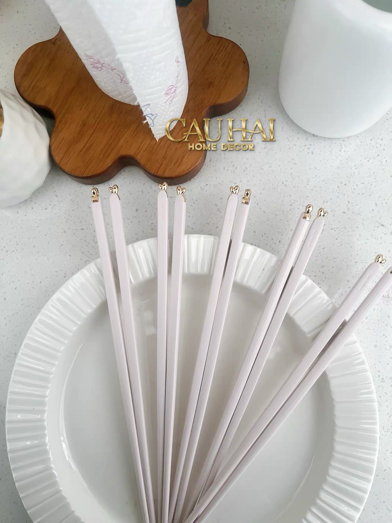 Set 5 Đôi Đũa Sợi Thuỷ Tinh - Love Heart Antibacterial Chopsticks 24cm-Dinner Cutlery Set Dao Muỗng Nĩa-CẬU HAI HOME DECOR