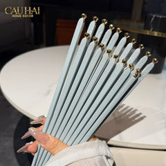 Set 5 Đôi Đũa Sợi Thuỷ Tinh - Love Heart Antibacterial Chopsticks 24cm-Dinner Cutlery Set Dao Muỗng Nĩa-CẬU HAI HOME DECOR
