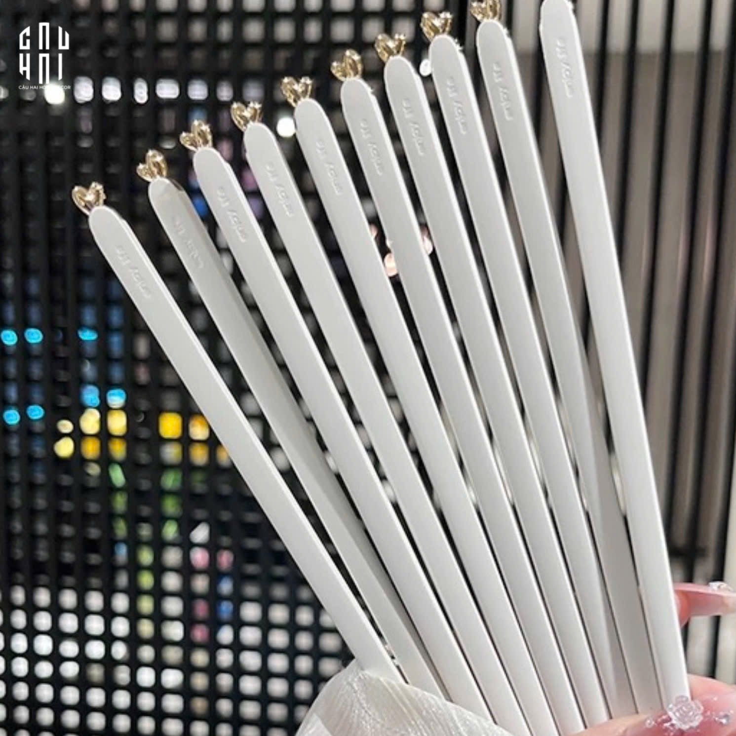 Set 5 Đôi Đũa Sợi Thuỷ Tinh - Love Heart Antibacterial Chopsticks 24cm-Dinner Cutlery Set Dao Muỗng Nĩa-CẬU HAI HOME DECOR