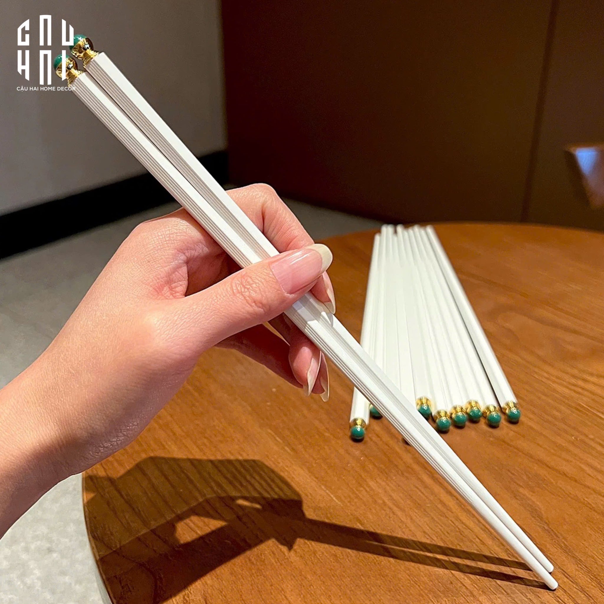 Set 5 Đôi Đũa Sợi Thuỷ Tinh - Love Heart Antibacterial Chopsticks 24cm-Dinner Cutlery Set Dao Muỗng Nĩa-CẬU HAI HOME DECOR