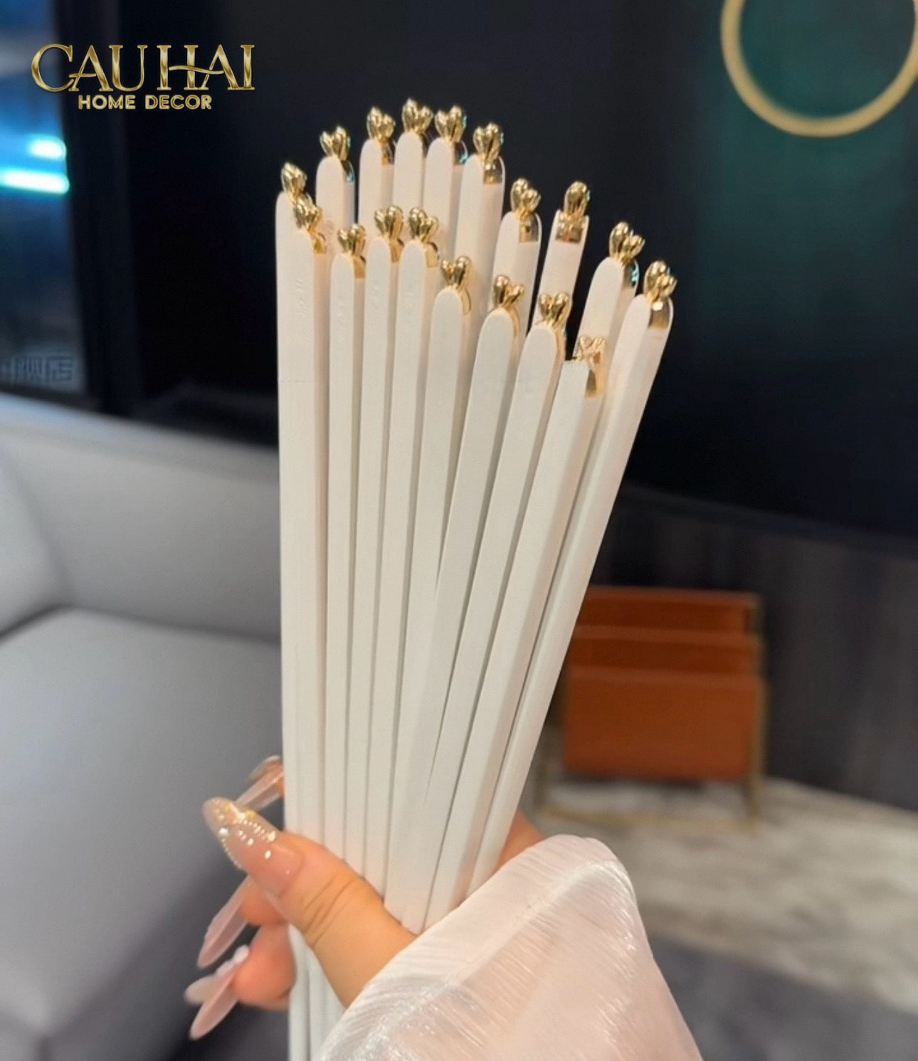 Set 5 Đôi Đũa Sợi Thuỷ Tinh - Love Heart Antibacterial Chopsticks 24cm-Dinner Cutlery Set Dao Muỗng Nĩa-CẬU HAI HOME DECOR