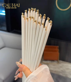 Set 5 Đôi Đũa Sợi Thuỷ Tinh - Love Heart Antibacterial Chopsticks 24cm-Dinner Cutlery Set Dao Muỗng Nĩa-CẬU HAI HOME DECOR