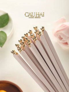 Set 5 Đôi Đũa Sợi Thuỷ Tinh - Love Heart Antibacterial Chopsticks 24cm-Dinner Cutlery Set Dao Muỗng Nĩa-CẬU HAI HOME DECOR