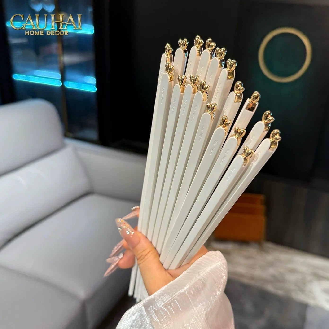 Set 5 Đôi Đũa Sợi Thuỷ Tinh - Love Heart Antibacterial Chopsticks 24cm-CẬU HAI HOME DECOR