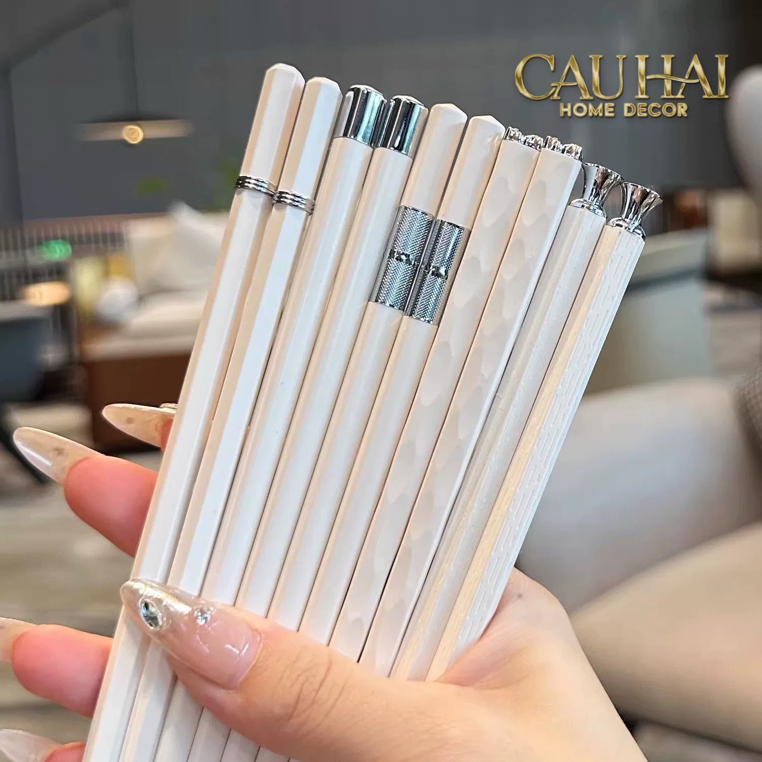 Set 5 Đôi Đũa Sợi Thuỷ Tinh Opal Platinum Monochrome PET Chopsticks 24cm-Dinner Cutlery Set Dao Muỗng Nĩa-CẬU HAI HOME DECOR