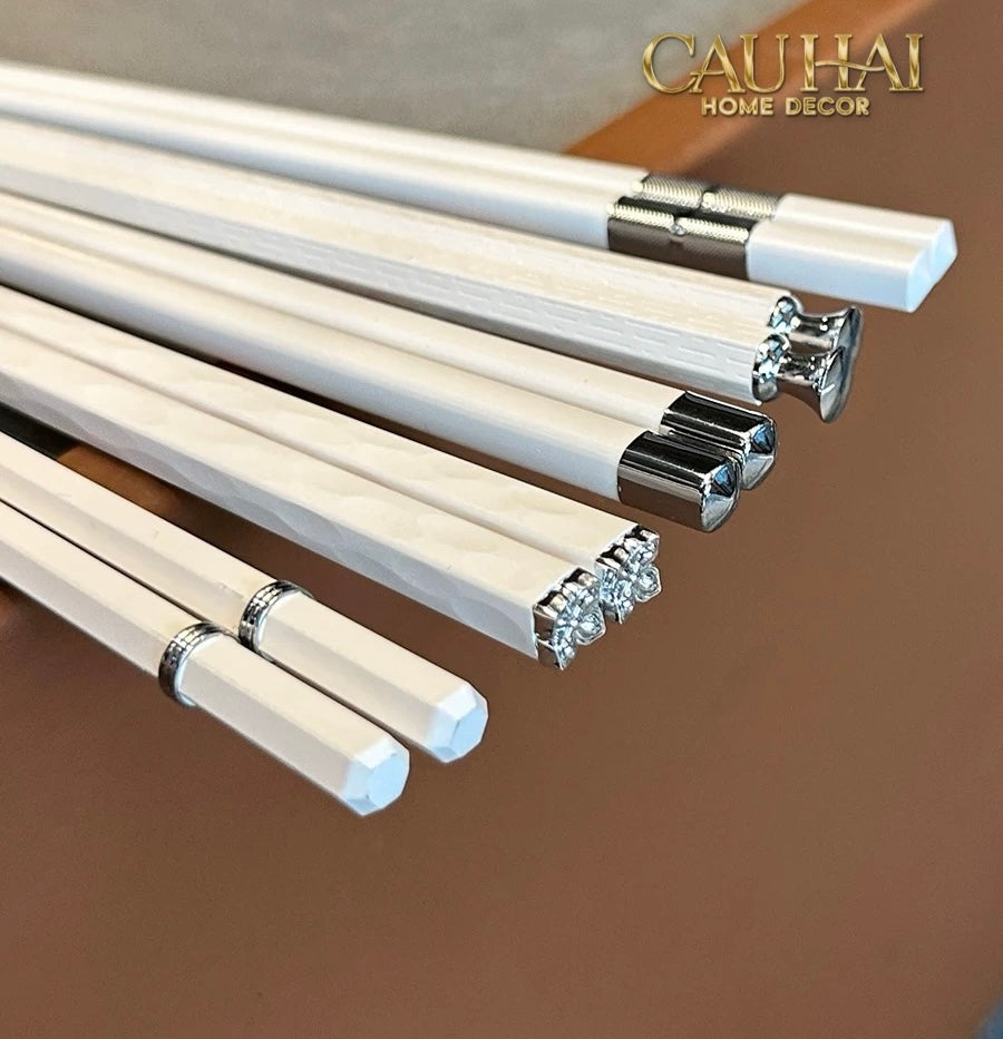 Set 5 Đôi Đũa Sợi Thuỷ Tinh Opal Platinum Monochrome PET Chopsticks 24cm-Dinner Cutlery Set Dao Muỗng Nĩa-CẬU HAI HOME DECOR