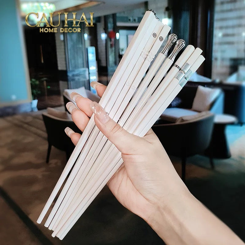 Set 5 Đôi Đũa Sợi Thuỷ Tinh Opal Platinum Monochrome PET Chopsticks 24cm-Dinner Cutlery Set Dao Muỗng Nĩa-CẬU HAI HOME DECOR