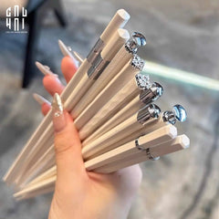 Set 5 Đôi Đũa Sợi Thuỷ Tinh Opal Platinum Monochrome PET Chopsticks 24cm-Dinner Cutlery Set Dao Muỗng Nĩa-CẬU HAI HOME DECOR