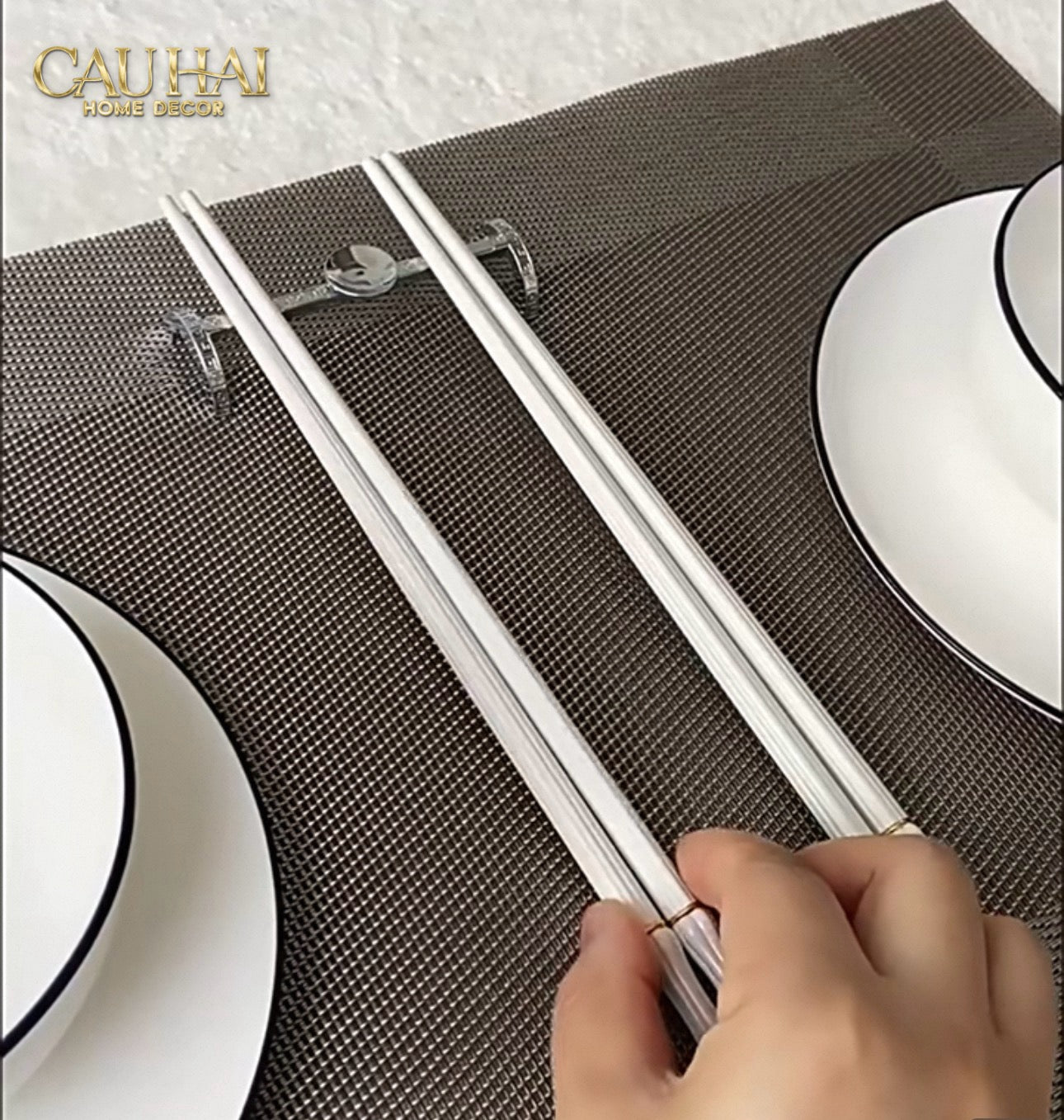 Set 5 Đôi Đũa Sợi Thuỷ Tinh Opaline Classic PET Chopsticks 24cm-Dinner Cutlery Set Dao Muỗng Nĩa-CẬU HAI HOME DECOR