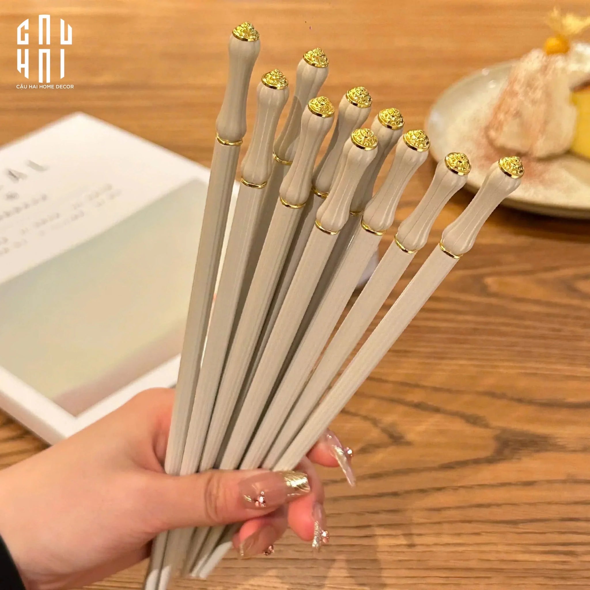 Set 5 Đôi Đũa Sợi Thuỷ Tinh Opaline Classic PET Chopsticks 24cm-Dinner Cutlery Set Dao Muỗng Nĩa-CẬU HAI HOME DECOR