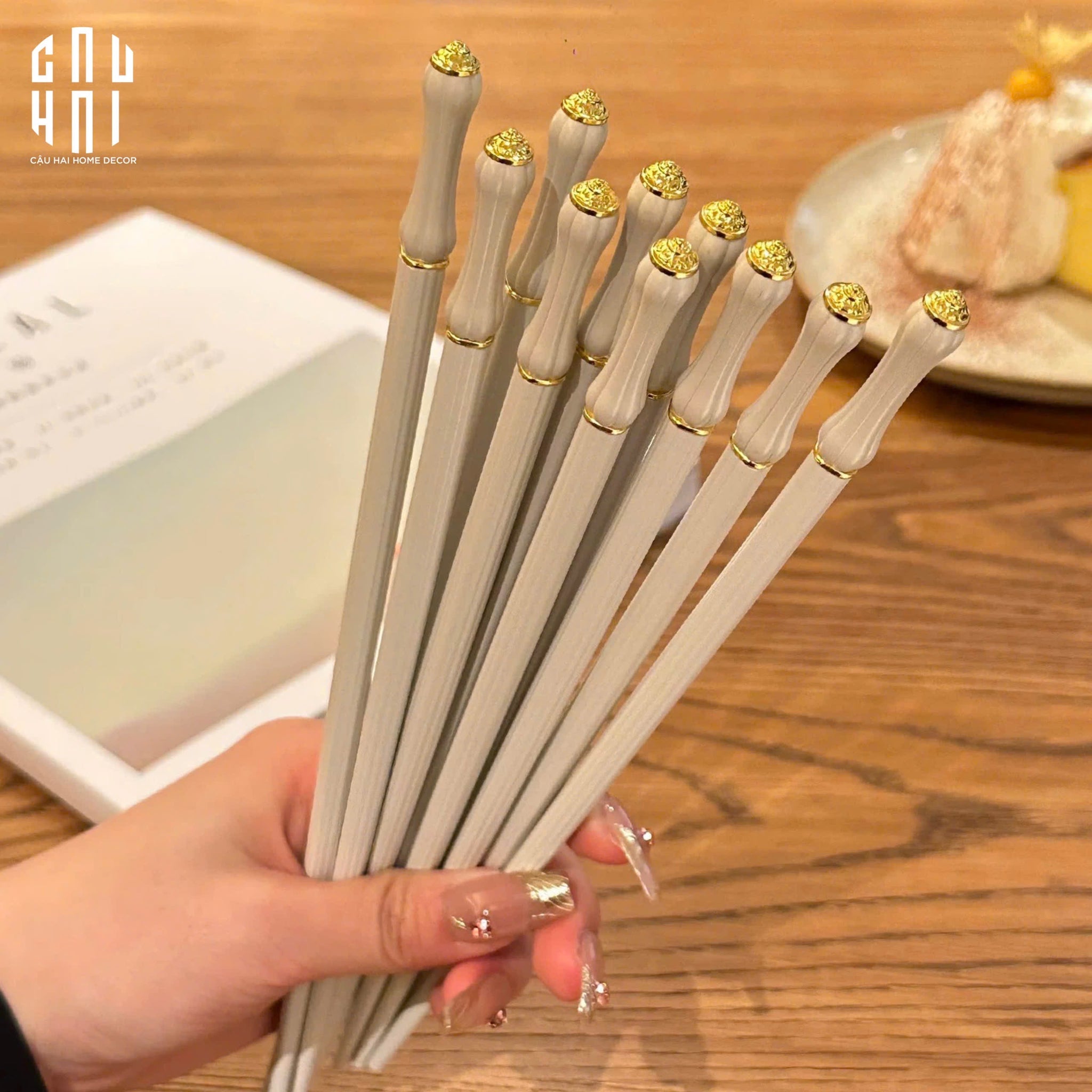 Set 5 Đôi Đũa Sợi Thuỷ Tinh Opaline Classic PET Chopsticks 24cm-Dinner Cutlery Set Dao Muỗng Nĩa-CẬU HAI HOME DECOR