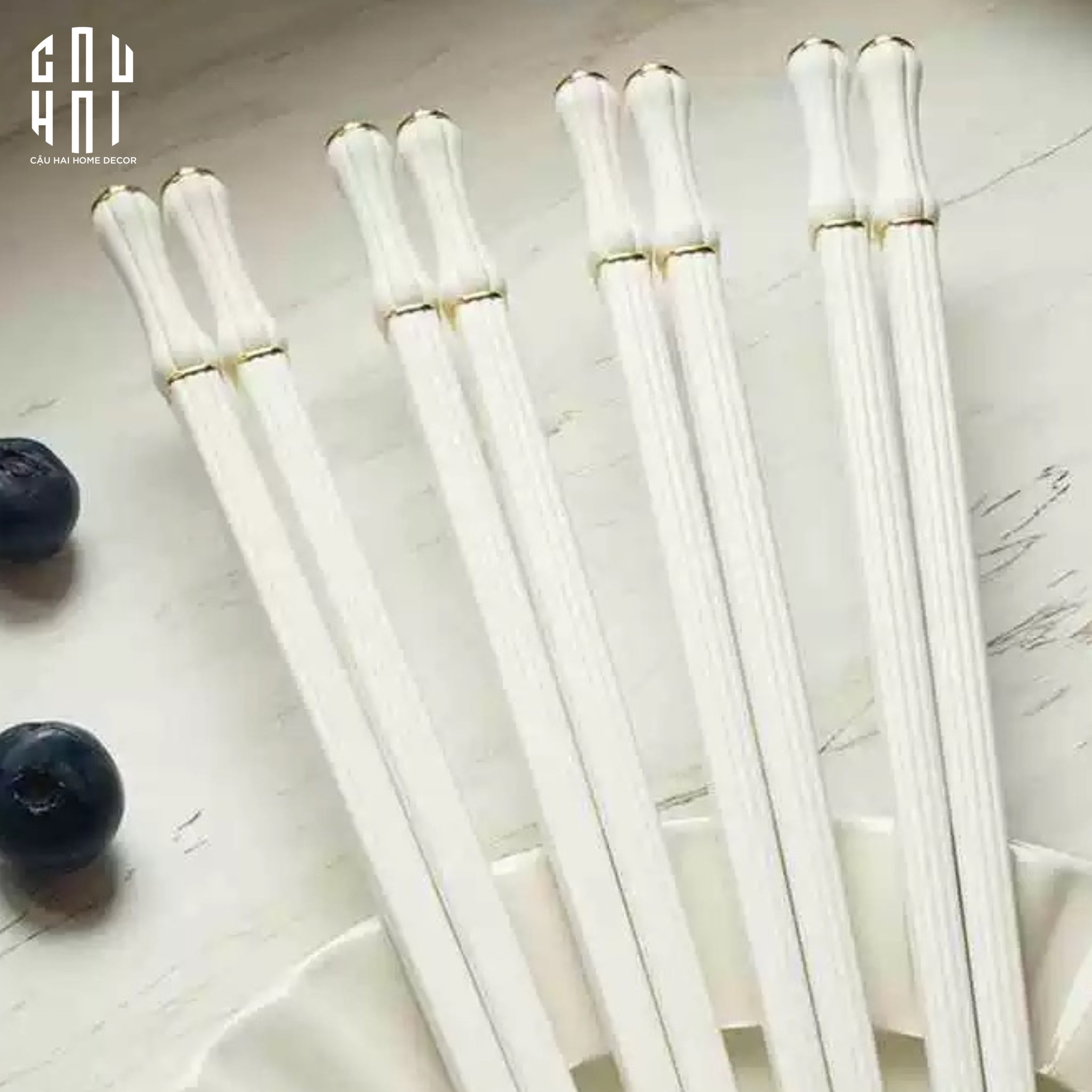 Set 5 Đôi Đũa Sợi Thuỷ Tinh Opaline Classic PET Chopsticks 24cm-Dinner Cutlery Set Dao Muỗng Nĩa-CẬU HAI HOME DECOR
