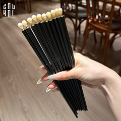 Set 5 Đôi Đũa Sợi Thuỷ Tinh White Pearl Jewelry PET Chopsticks 24.5cm-Dinner Cutlery Set Dao Muỗng Nĩa-CẬU HAI HOME DECOR