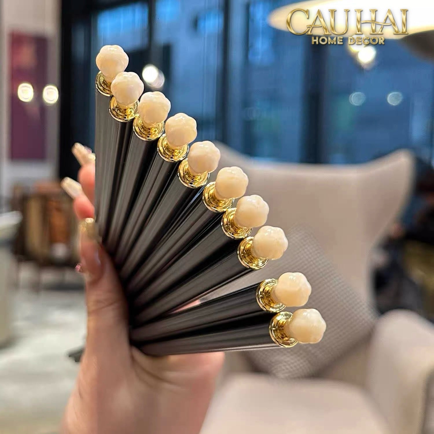 Set 5 Đôi Đũa Sợi Thuỷ Tinh White Pearl Jewelry PET Chopsticks 24.5cm-Dinner Cutlery Set Dao Muỗng Nĩa-CẬU HAI HOME DECOR