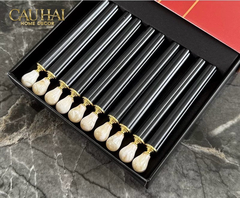 Set 5 Đôi Đũa Sợi Thuỷ Tinh White Pearl Jewelry PET Chopsticks 24.5cm-Dinner Cutlery Set Dao Muỗng Nĩa-CẬU HAI HOME DECOR