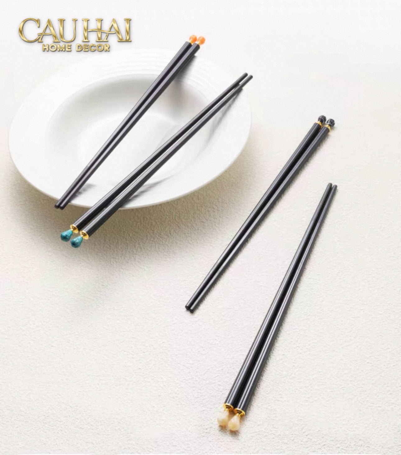 Set 5 Đôi Đũa Sợi Thuỷ Tinh White Pearl Jewelry PET Chopsticks 24.5cm-Dinner Cutlery Set Dao Muỗng Nĩa-CẬU HAI HOME DECOR