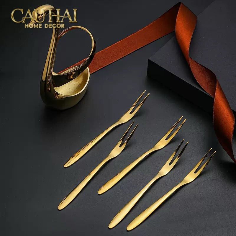 Set 6 Cái Nĩa Dessert Metal Swan Éclat D'Or 6pcs-Dinner Cutlery Set Dao Muỗng Nĩa-CẬU HAI HOME DECOR-CẬU HAI HOME DECOR