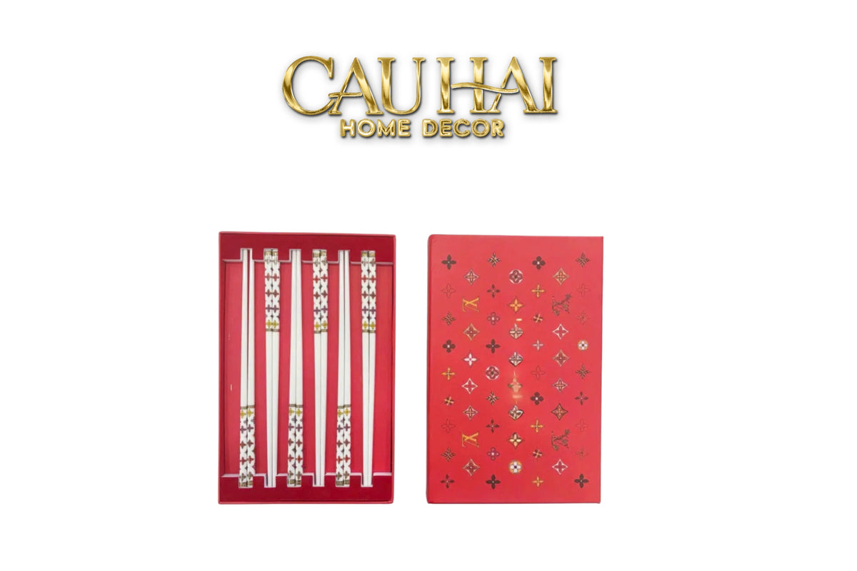 Set 6 Đôi Đũa Sứ Fleur de Monogram New Year Eve Couture Ceramic Chopsticks Set-Dinner Cutlery Set Dao Muỗng Nĩa-CẬU HAI HOME DECOR
