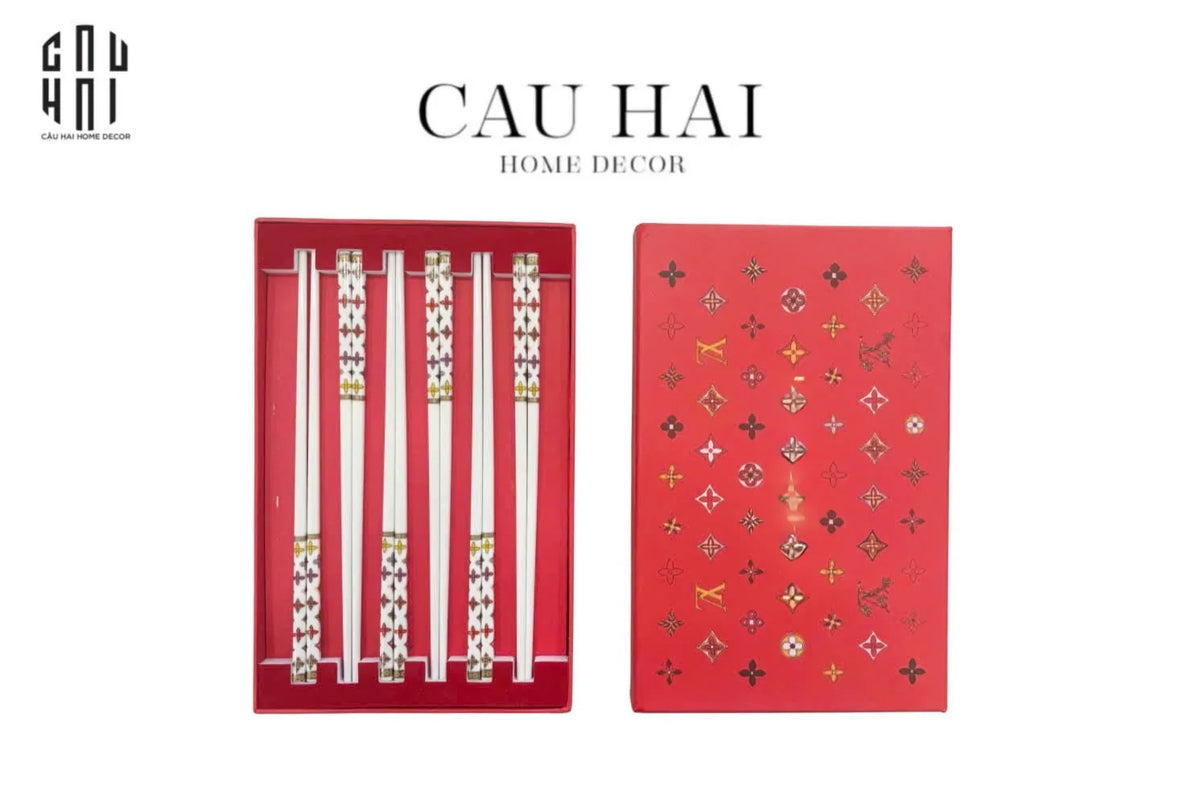 Set 6 Đôi Đũa Sứ Fleur de Monogram New Year Eve Couture Ceramic Chopsticks Set-Dinner Cutlery Set Dao Muỗng Nĩa-CẬU HAI HOME DECOR