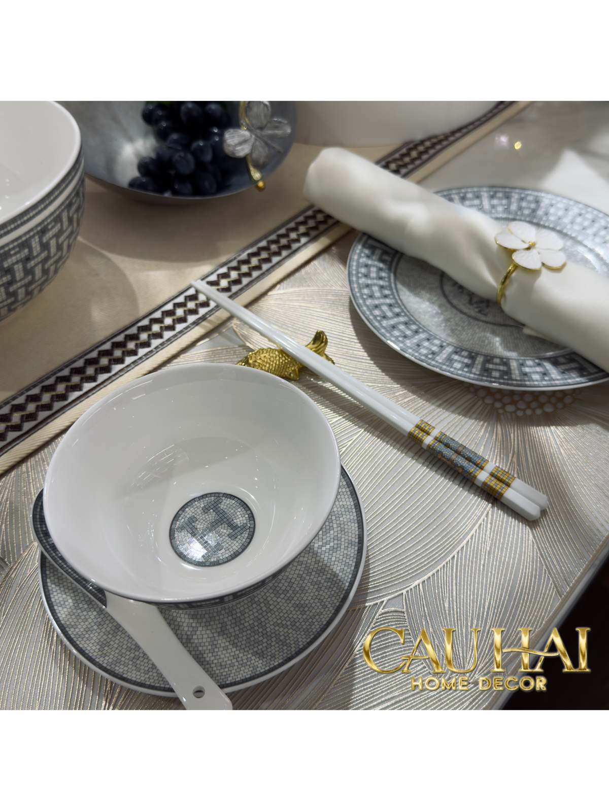 Set 6 Đôi Đũa Sứ H Class Signature H Mosaique Couture Ceramic Chopsticks Set-Dinner Cutlery Set Dao Muỗng Nĩa-Đối tác tại Trung Quốc theo từng đơn đặt hàng-CẬU HAI HOME DECOR