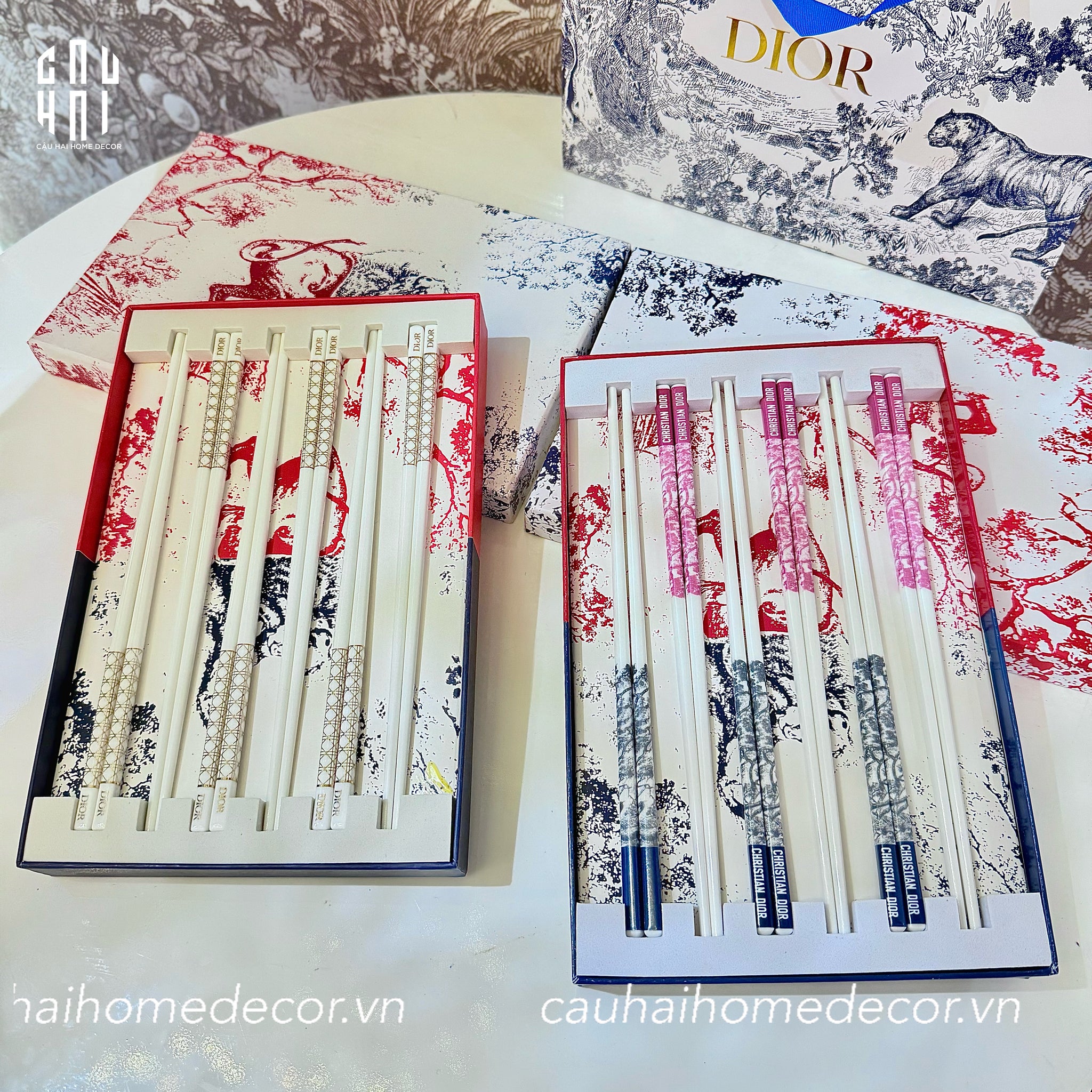 Set 6 Đôi Đũa Sứ Maxi Cannage Couture Ceramic Chopsticks Set-Dinner Cutlery Set Dao Muỗng Nĩa-CẬU HAI HOME DECOR