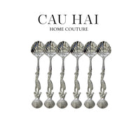 Set 6 Muỗng Shell Silver - Coffee Spoon-Dinner Cutlery Set Dao Muỗng Nĩa-CẬU HAI HOME DECOR