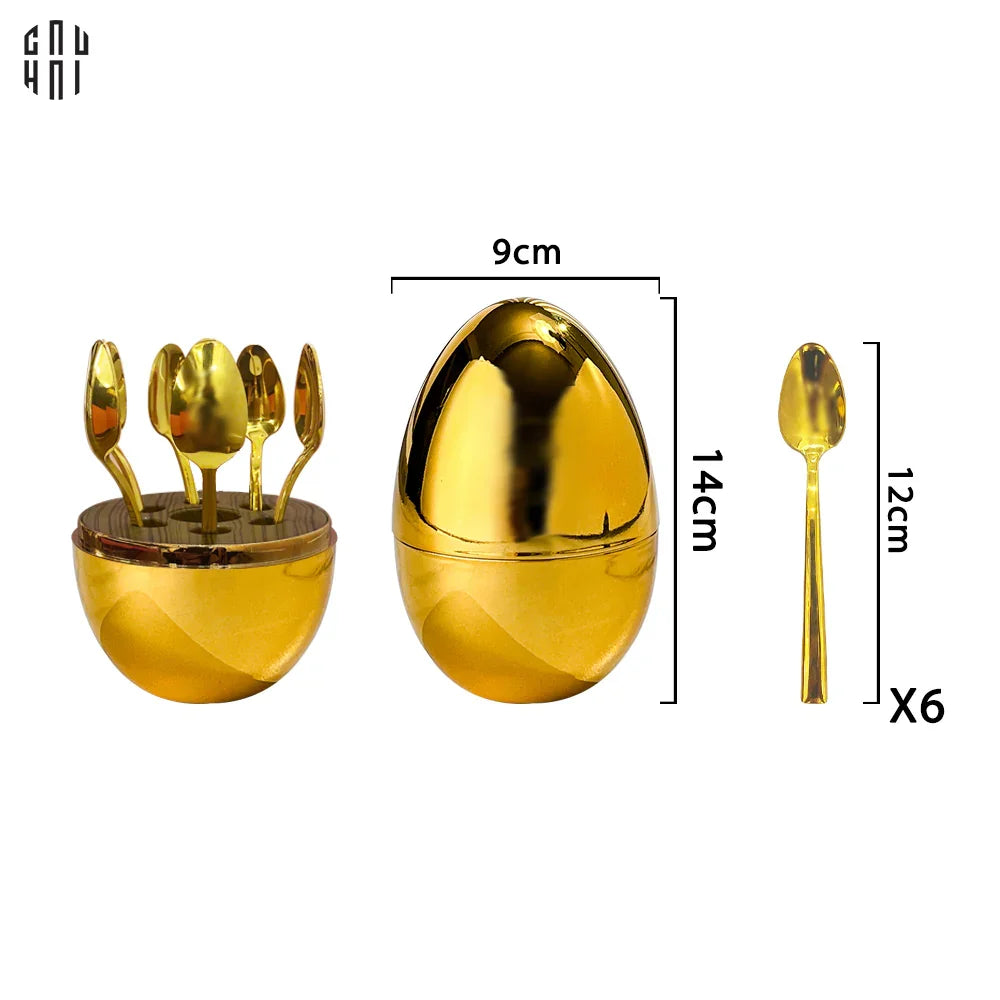 Set 6 Muỗng Tráng Miệng Golden Blossom Egg-CẬU HAI HOME DECOR