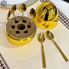Set 6 Muỗng Tráng Miệng Golden Blossom Egg-CẬU HAI HOME DECOR